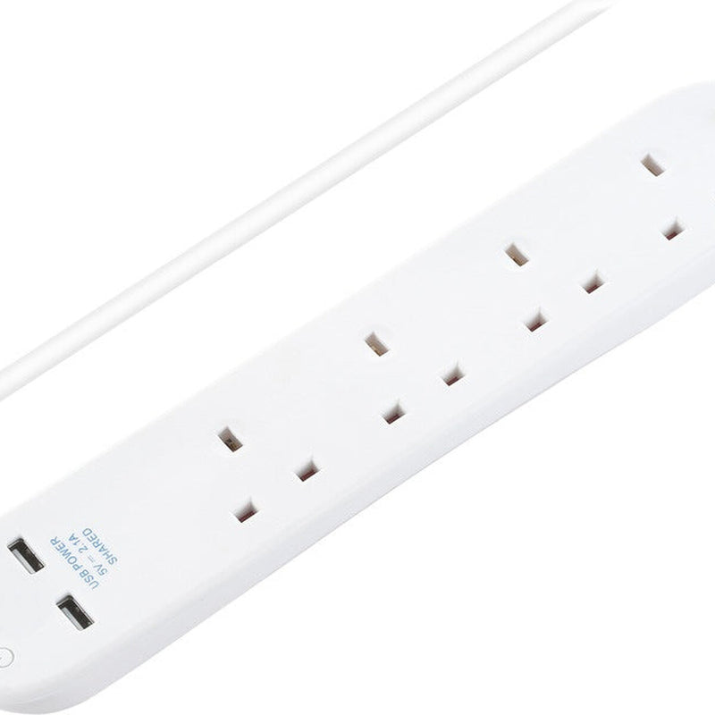 Masterplug 4 Gang Extension Lead With 2 x USB & 1m Cable 13 amp