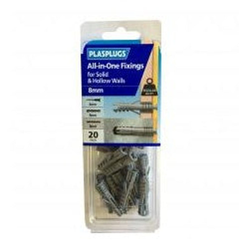 Plasplugs All In One Multi Purpose Fixings 8mm Pack 20