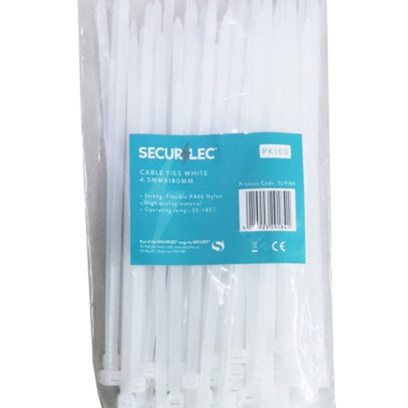 Securlec White Cable Ties 5mm x 175mm Pack 100
