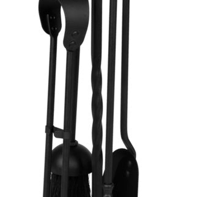 Hearth & Home Black Companion Set With Round Base / Brass Handles 5 Piece 19"