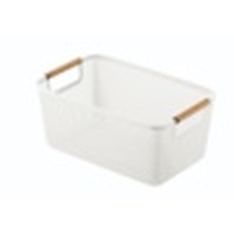 Blue Canyon Large Plastic Storage Basket With Wooden Handles White