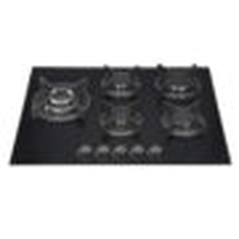 Kitchenplus Gas Burners On Black Glass Hob 5 Burner - 700mm