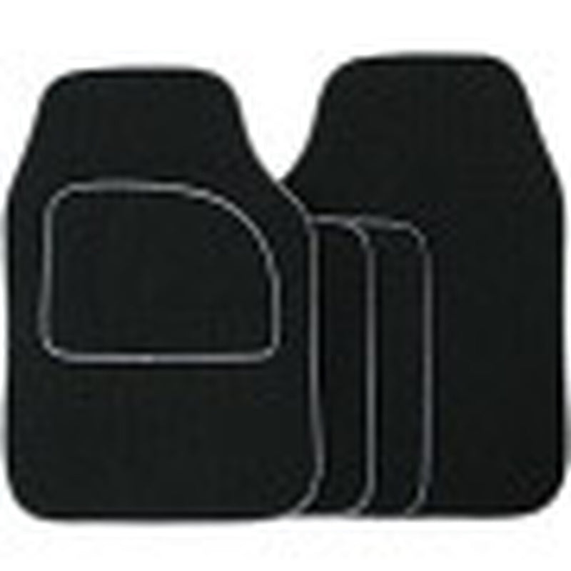 Streetwize Velour Carpet Mat Sets with Coloured Binding - 4 Piece Black With Grey Piping
