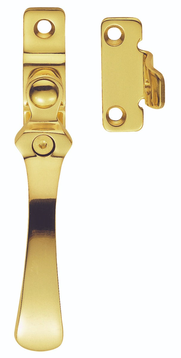 Victorian - Casement Fastener (Wedge Pattern - Lockable) - Polished Brass 57MM X 13MM