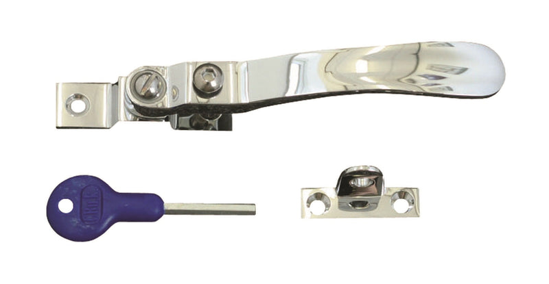 Victorian - Casement Fastener Wedge Pattern - Lockable Suitable For Weather Stripped Windows - Polished Chrome 57MM X 13MM