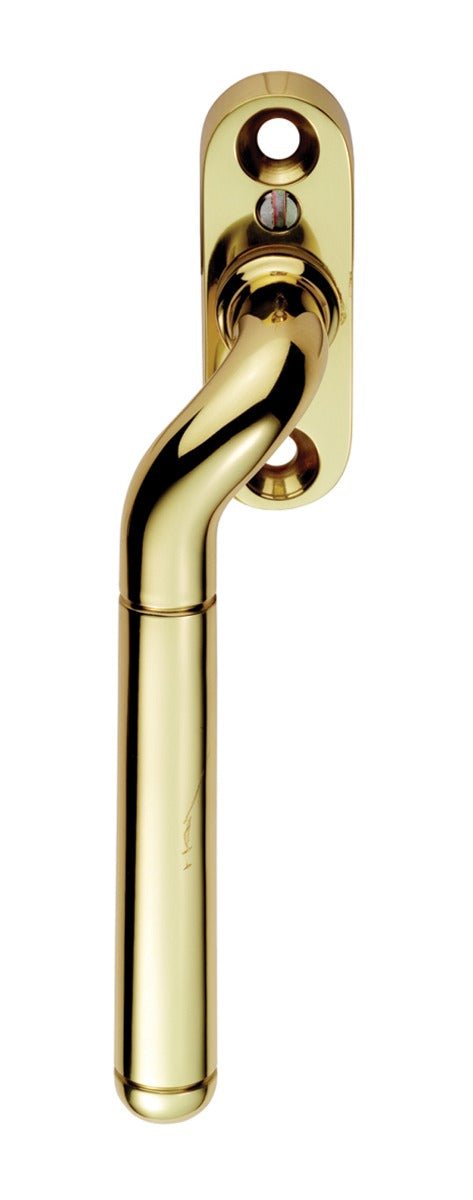 Cranked Locking Espag. Handle Left Hand - Polished Brass 110MM