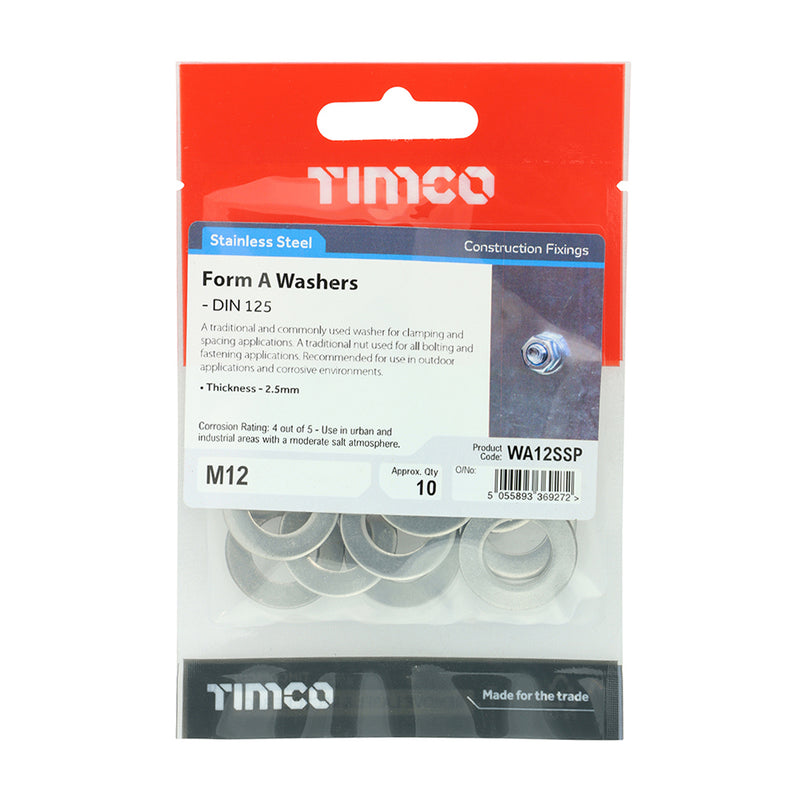 TIMCO Form A Washers DIN125-A A2 Stainless Steel - M10