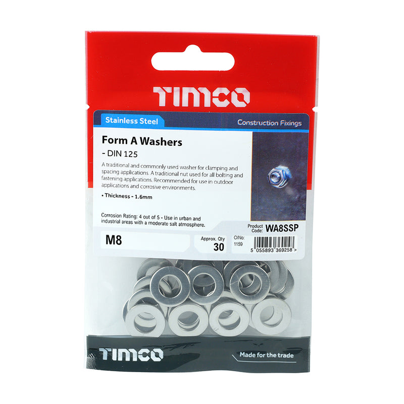 TIMCO Form A Washers DIN125-A A2 Stainless Steel - M10