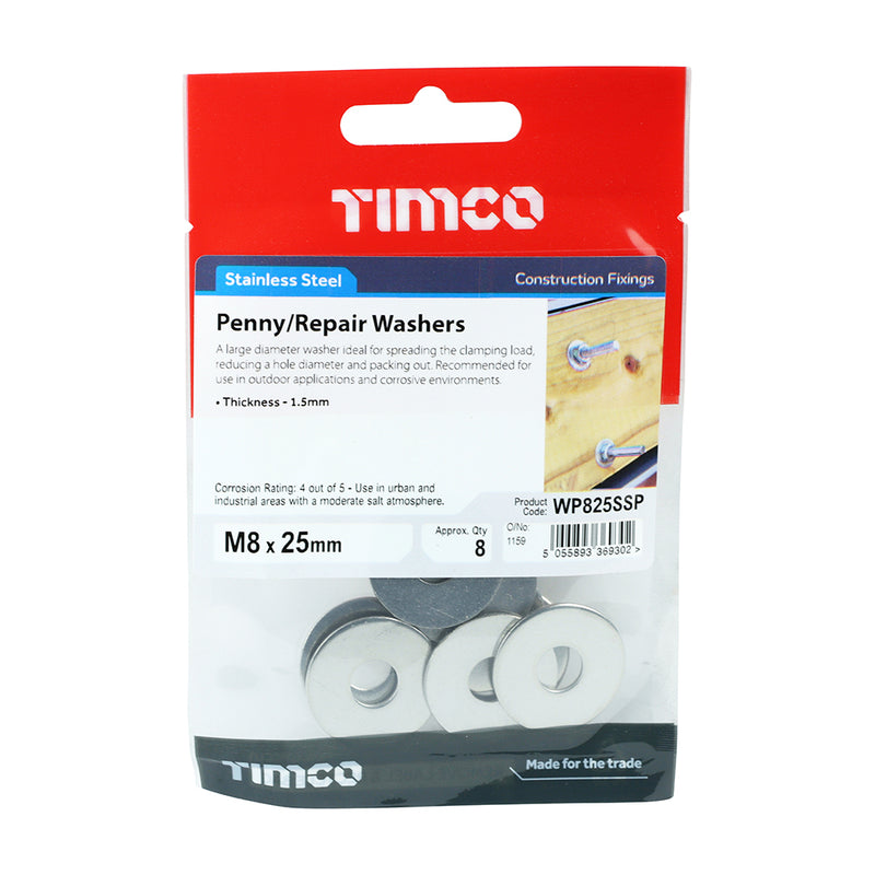 TIMCO Penny / Repair Washers DIN9054 A2 Stainless Steel — Trade Pack