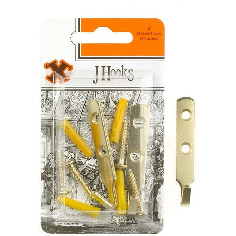 X-Hooks Brass-Plated Heavy-Duty J Picture Hooks, 2-Pack
