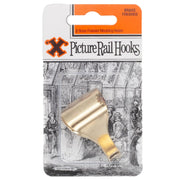 X-Hooks Picture Rail Hangers Brass Finish - Pack of 2 Single Hooks with Screws
