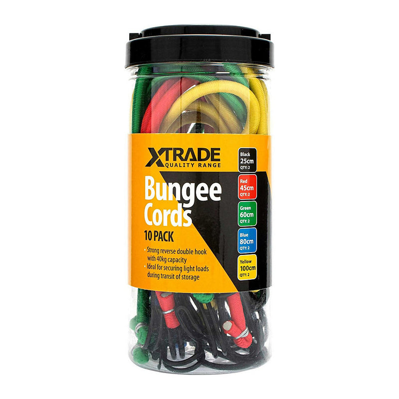 XTrade Bungee Cords Assorted 10 Pack - 25cm to 100cm - X0500005