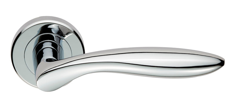 Shark Lever On Sprung Screw-On Round Rose - Polished Chrome