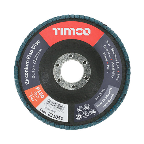 TIMCO Set of Flap Discs Zirconium Type 29 Conical P120 Grit