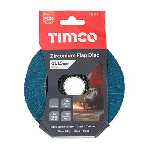 TIMCO Set of Flap Discs Zirconium Type 29 Conical P120 Grit