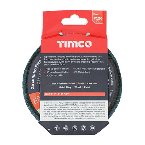TIMCO Set of Flap Discs Zirconium Type 29 Conical P120 Grit