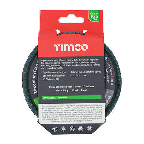 TIMCO Set of Flap Discs Zirconium Type 29 Conical P120 Grit