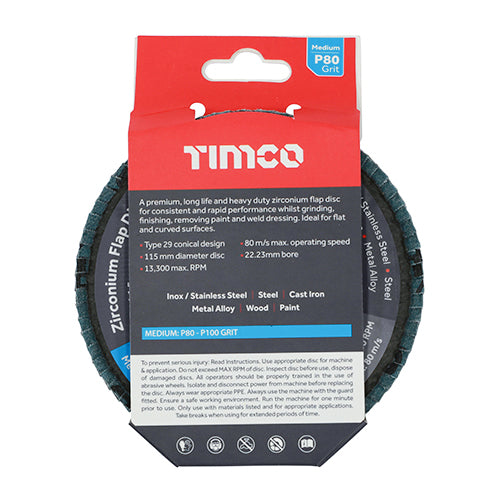 TIMCO Set of Flap Discs Zirconium Type 29 Conical P120 Grit