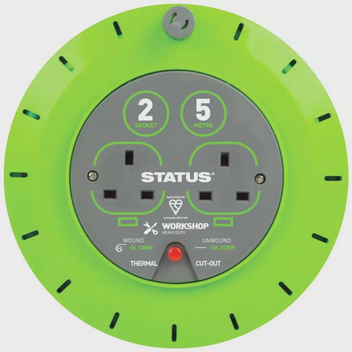 Status 2 Gang 5 Meter Extension Reel Heavy Duty